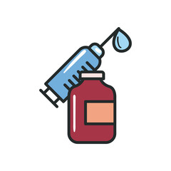Medicine jar and injection line and fill style icon vector design