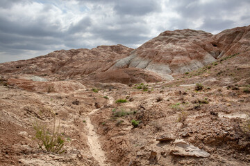 Clay-chalk hills of Kazakhstan with sparse vegetation.