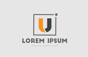 orange grey U alphabet letter logo icon. Square design for business and company identity