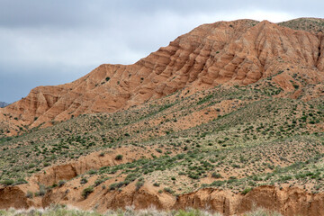 Clay-chalk hills of Kazakhstan with sparse vegetation.