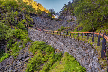 Vindhellavegen, a spectacular historical winding road across a mountain pass along the kings Road...