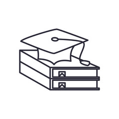 graduation cap on books line style icon vector design