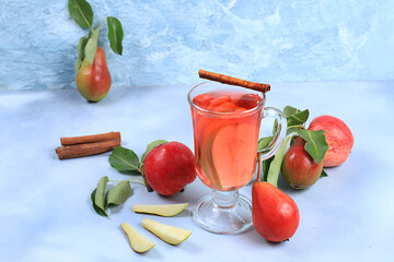 Mulled wine from Apple cider autumn drink . The concept of diet and weight loss. Apples help to...