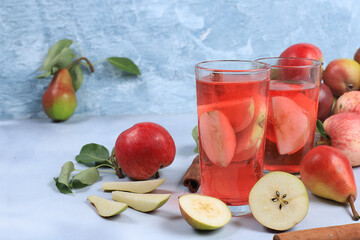 Mulled wine from Apple cider autumn drink . The concept of diet and weight loss. Apples help to...