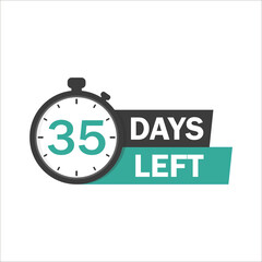 35 days to go label,sign,button. Vector stock illustration.