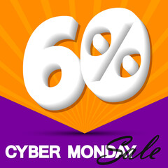 Cyber Monday Sale 60% off, poster design template, clearance season offer, vector illustration