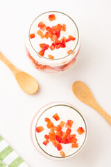 Breakfast of Greek Yogurt Glass with chia and strawberries.