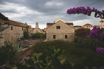 Garden of old summer residence of famous croatian poet Petar Hektorovic, located in the oldest town on the picturesque island of Hvar, Croatia, now popular tourist landmark