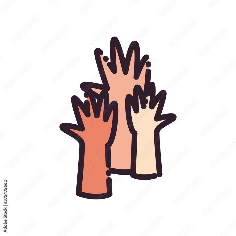 Poster hands line and fill style icon vector design