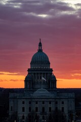 Sunset and city building