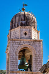 Luza square in Dubrovnik, Croatia with the old clock tower - 31 meter high. - obrazy, fototapety, plakaty