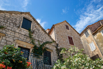 Wonderful, old stone houses in the dalmatian town of Stari Grad, on the Hvar island, Croatia,