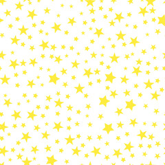 Seamless pattern with cute yellow hand drawn sky with stars on white background. Funny festive wrapping paper. Vector illustration.