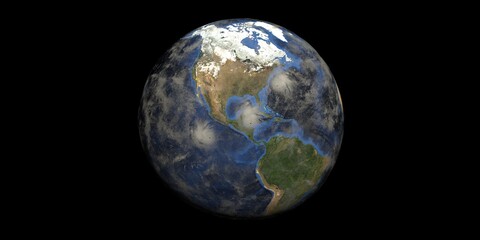 Tropical Storm Nana and tropical depression Omar approaching the USA. Earth shown from Space. Elements of this 3d rendering are furnished by NASA.