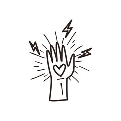 Heart over hand line style icon vector design