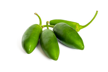 Jalapeno pepper with shiny green skin on white