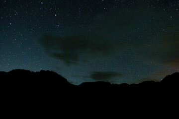 Starry sky and milky way in the mountains.