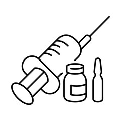 Simple linear icon of a vaccine or medicine with a syringe