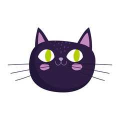 black cat head feline cartoon animal isolated icon