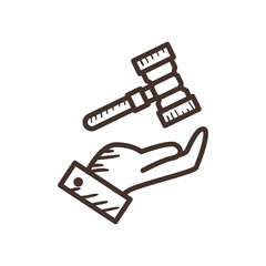 law hammer over hand line style icon vector design