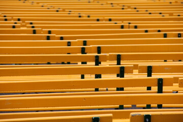 wet yellow benches