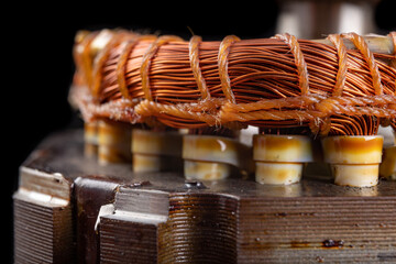 Copper winding of the electric motor. Spare parts for the repair of electrical appliances.
