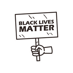 hand holding black lives matter banner board line style icon vector design