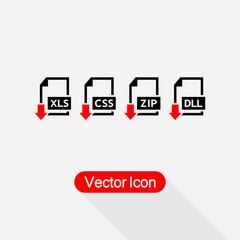 Download XLS,CSS,ZIP,DLL File Icons Download Document Icon Vector Illustration Eps10