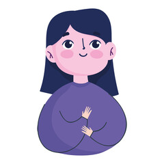 cartoon girl black hair female portrait isolated icon white background