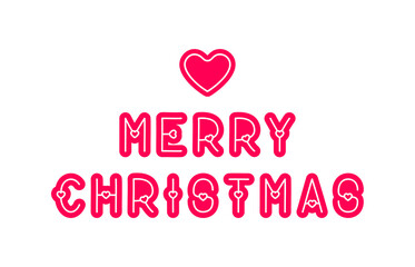 Merry Christmas Lettering with heart. Typographic Greetings Design. Lettering for Holiday Greeting.