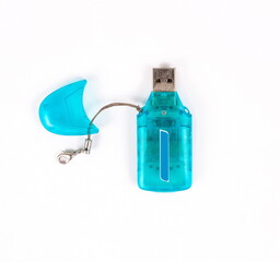 Blue memory card transmitter on white