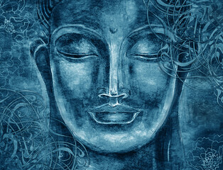 Buddha - digital art collage combined with watercolor. An unusual painting hand drawn for the interior