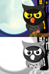 Cartoon halloween scene with sketch illustration