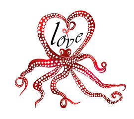 Octopus multicolored. Octopus graphic. Love. Happy Valentine's Day. The octopus makes a heart out of its tentacles . Vector illustration