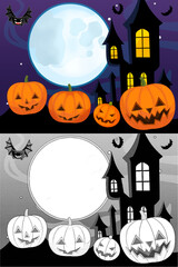 Cartoon halloween scene with sketch illustration