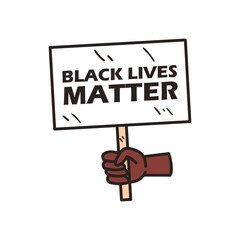 hand holding black lives matter banner board line and fill style icon vector design