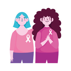 breast cancer awareness month, female character shirt ribbon vector