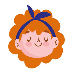 Obraz premium young girl female cartoon face curly hair isolated icon white background