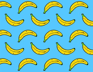 Yellow Banana repetition pattern over blue background. Fashion, meals and decorative concept