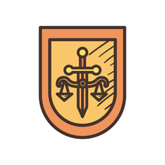 law scale with sword in shield line and fill style icon vector design