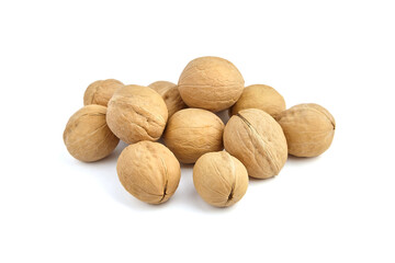 Whole walnuts isolated on white background