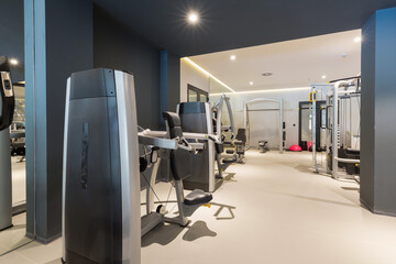 Interior of a hotel gym with equipment