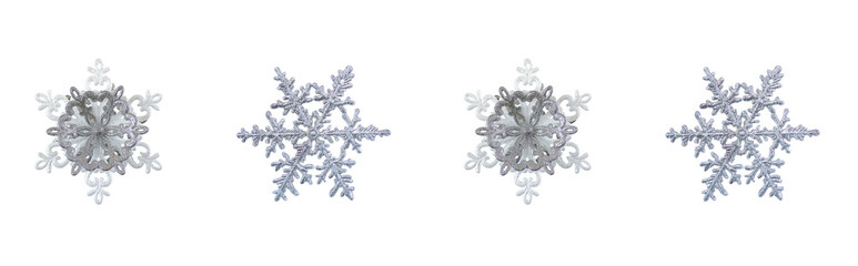 Christmas border with silver snowflakes decorations isolated on white background 
