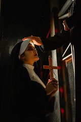Portrait of nun in halloween night