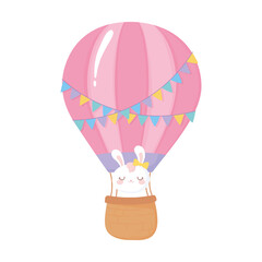 baby shower, cute rabbit in the air balloon, celebration welcome newborn