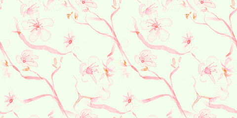 Watercolour Cherry Blossom. Seamless Rose 
