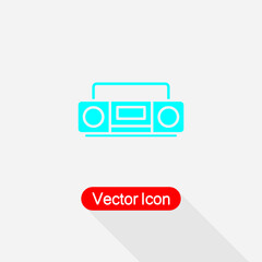 Retro Cassette Tape Recorder Icon, Boombox Icon, Portable Sound System Symbol Vector Illustration Eps10