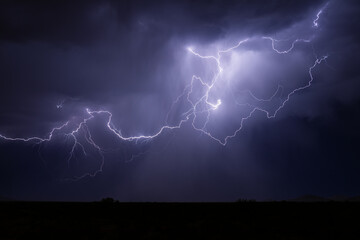 Thunderstorm illuminated by a lightning strike
