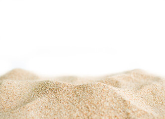 Sand desert pile isolated on white background. for contains articles about the sea or travel summer in holiday or environmental protection.