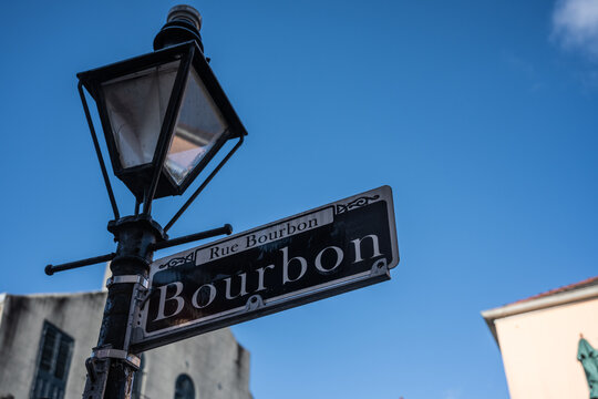 Bourbon Street Sign With Lamp Post